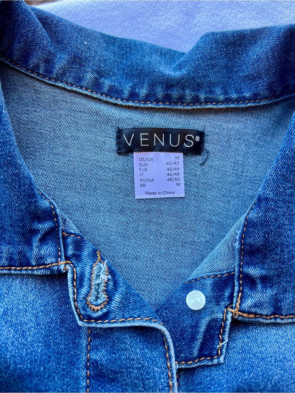 VENUS Dark Blue Denim Crop Jacket with Pearl Sleeve Accents - Picture 3 of 4